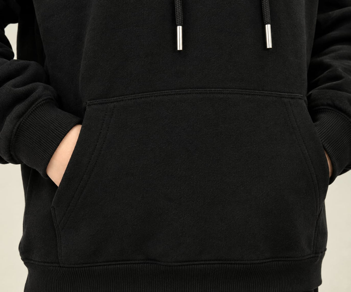Unisex Black Cotton Fleece Hoodie with LOOMZ Varsity Print