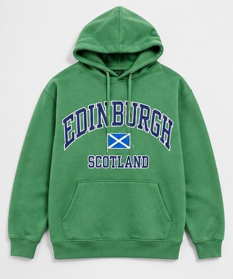 Unisex Edinburgh Pullover Varsity Print Cotton Fleece Hoodie