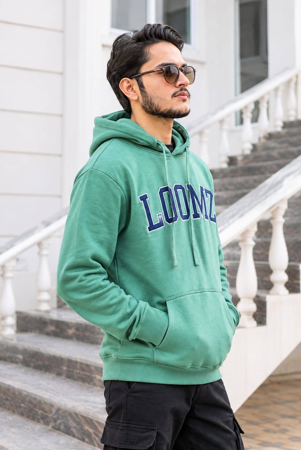 Unisex Green Cotton Fleece Hoodie with LOOMZ Varsity Print
