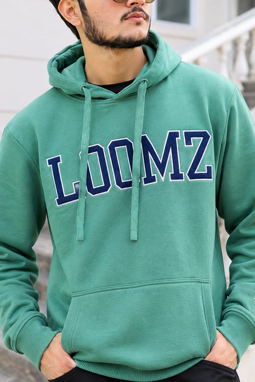 Unisex Green Cotton Fleece Hoodie with LOOMZ Varsity Print